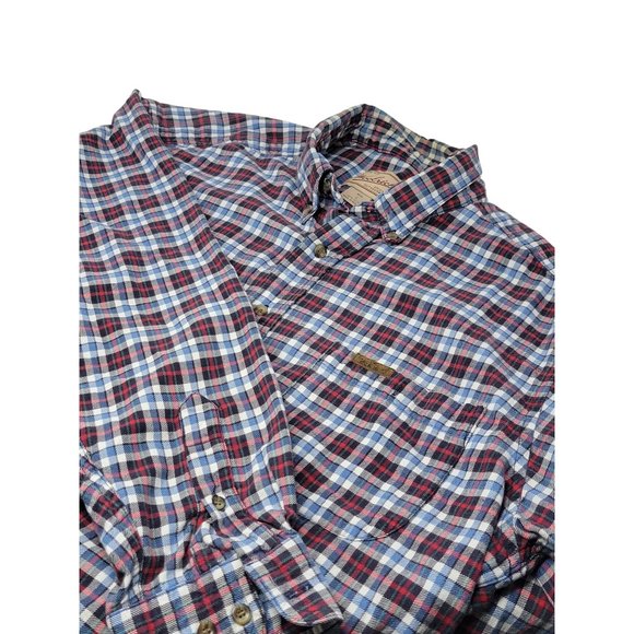 Woolrich Button‎ Down Flannel Shirt Men's Large Red White Blue Plaid - Picture 3 of 6
